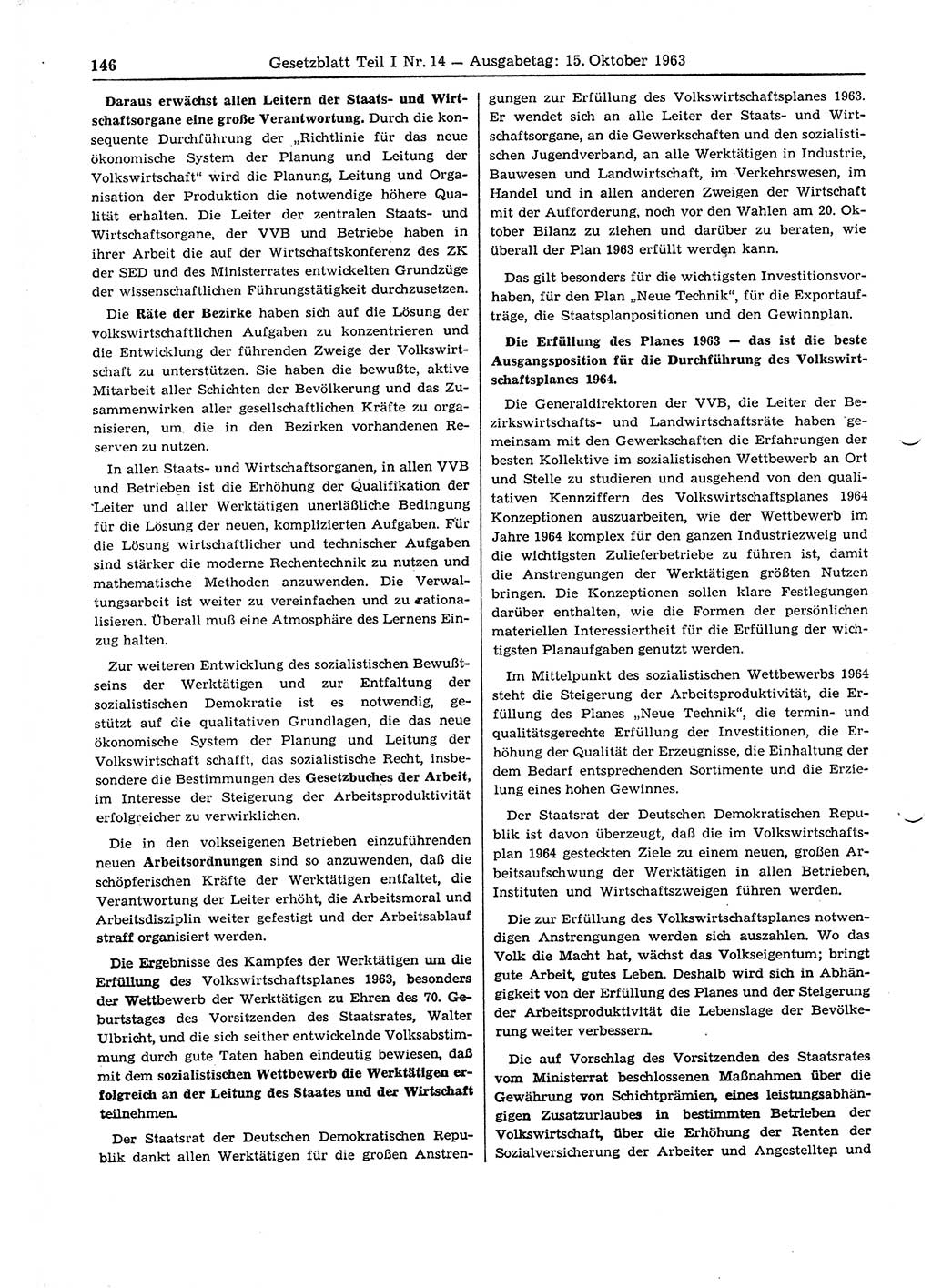 Gesetzblatt (GBl.) der Deutschen Demokratischen Republik (DDR) Teil Ⅰ 1963, Seite 146 (GBl. DDR Ⅰ 1963, S. 146)