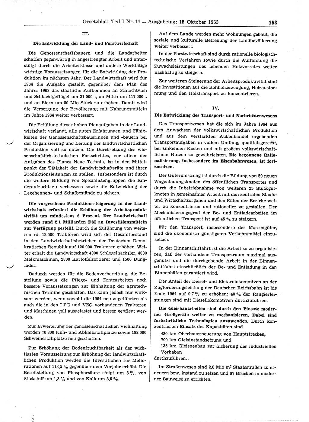 Gesetzblatt (GBl.) der Deutschen Demokratischen Republik (DDR) Teil Ⅰ 1963, Seite 153 (GBl. DDR Ⅰ 1963, S. 153)