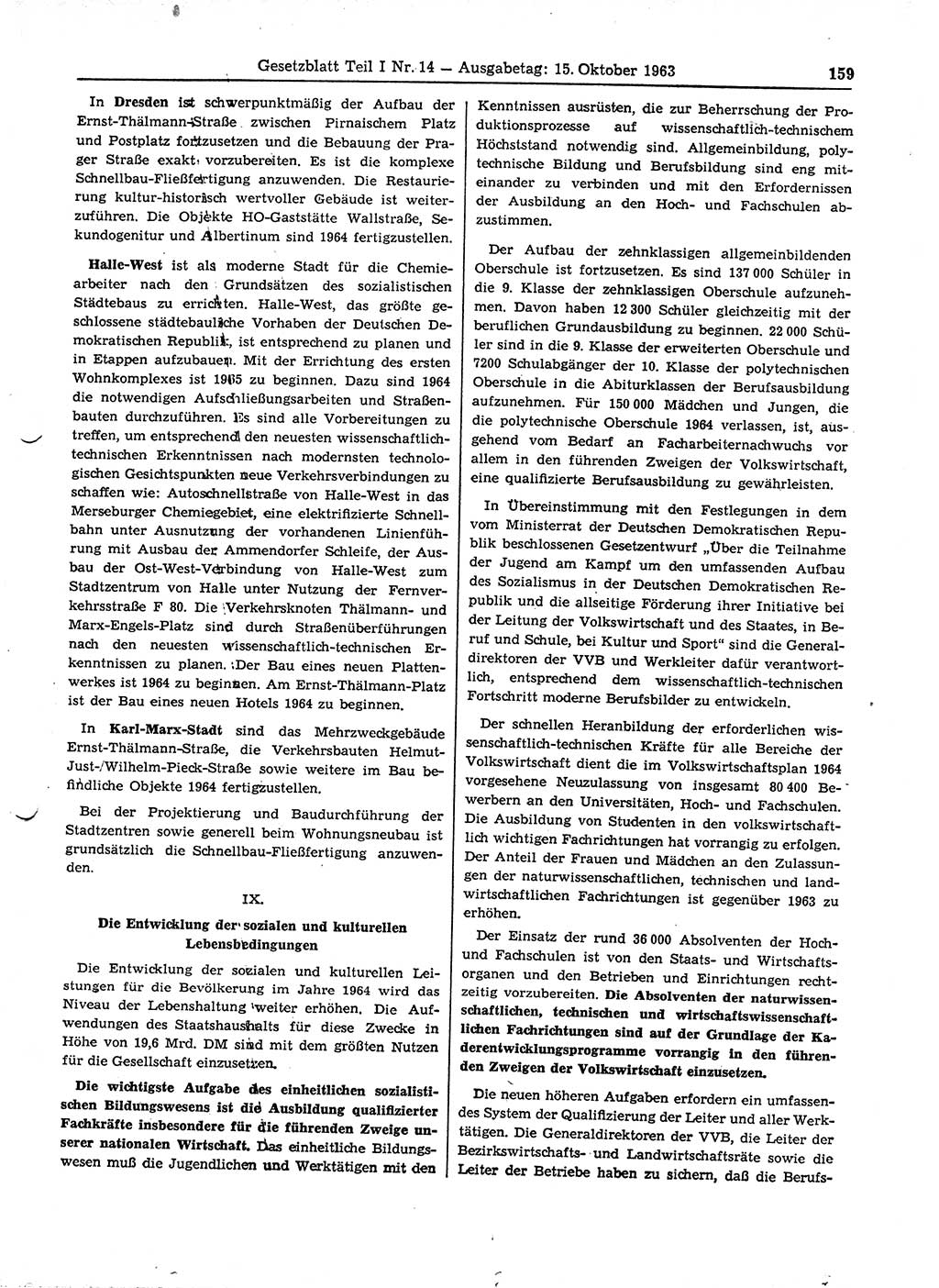 Gesetzblatt (GBl.) der Deutschen Demokratischen Republik (DDR) Teil Ⅰ 1963, Seite 159 (GBl. DDR Ⅰ 1963, S. 159)