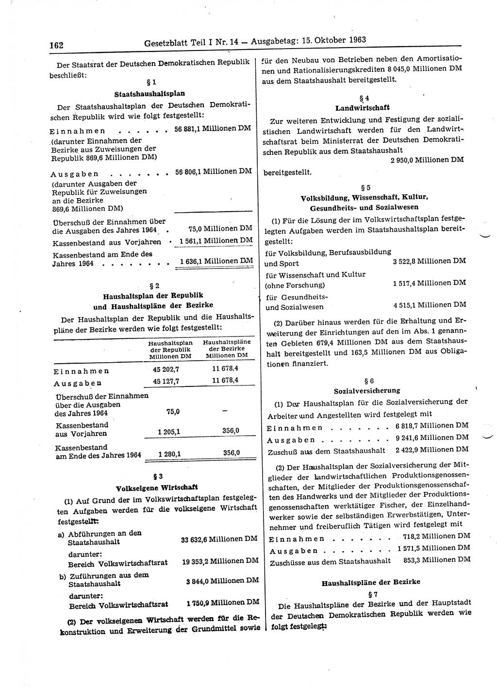 Gesetzblatt (GBl.) der Deutschen Demokratischen Republik (DDR) Teil Ⅰ 1963, Seite 162 (GBl. DDR Ⅰ 1963, S. 162)