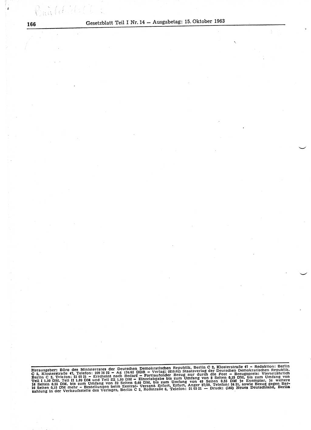 Gesetzblatt (GBl.) der Deutschen Demokratischen Republik (DDR) Teil Ⅰ 1963, Seite 166 (GBl. DDR Ⅰ 1963, S. 166)