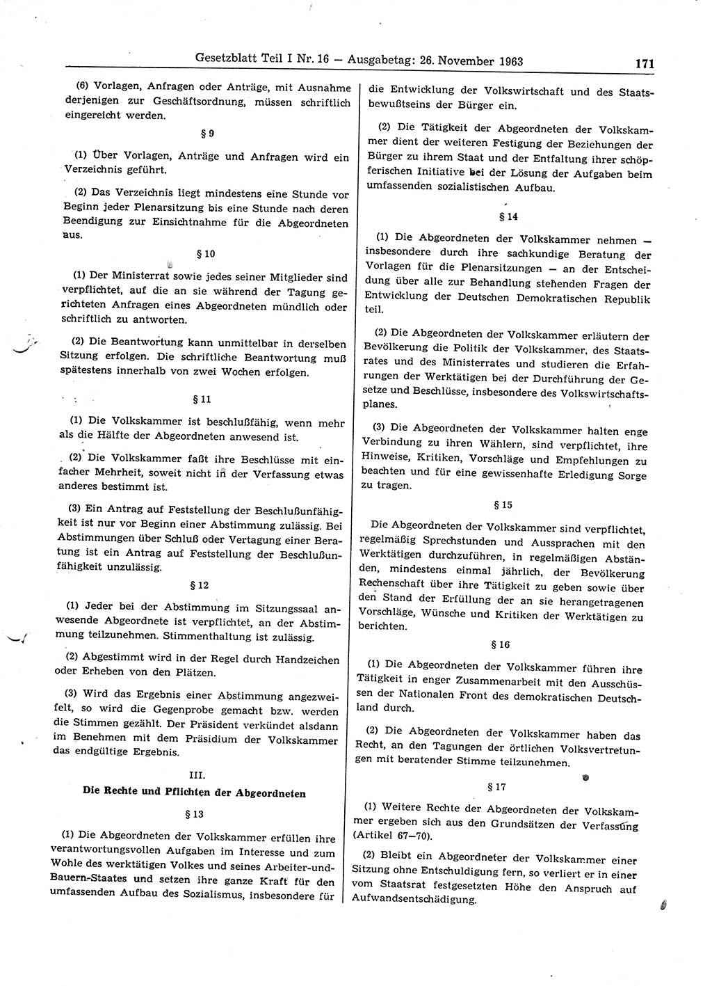 Gesetzblatt (GBl.) der Deutschen Demokratischen Republik (DDR) Teil Ⅰ 1963, Seite 171 (GBl. DDR Ⅰ 1963, S. 171)