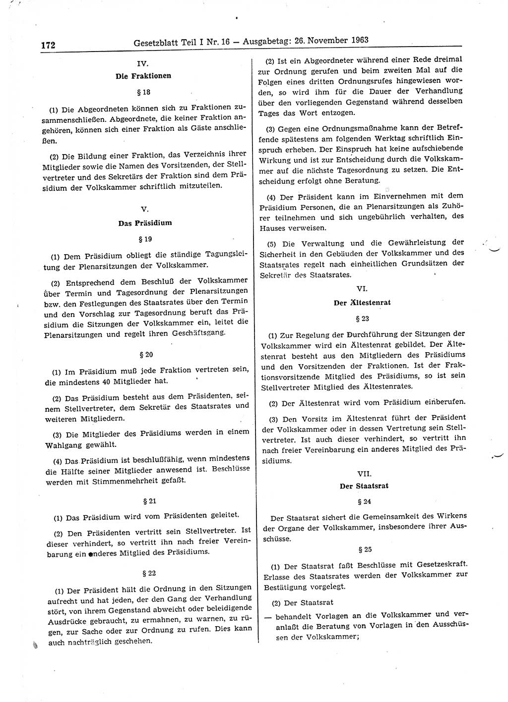 Gesetzblatt (GBl.) der Deutschen Demokratischen Republik (DDR) Teil Ⅰ 1963, Seite 172 (GBl. DDR Ⅰ 1963, S. 172)
