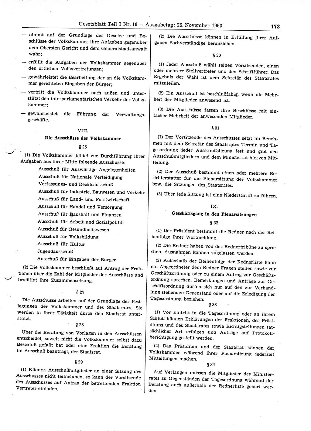 Gesetzblatt (GBl.) der Deutschen Demokratischen Republik (DDR) Teil Ⅰ 1963, Seite 173 (GBl. DDR Ⅰ 1963, S. 173)