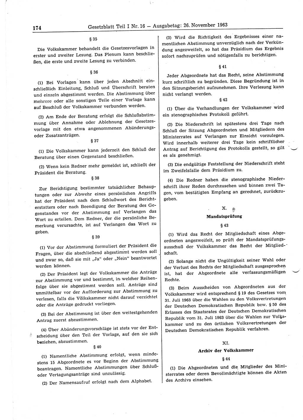 Gesetzblatt (GBl.) der Deutschen Demokratischen Republik (DDR) Teil Ⅰ 1963, Seite 174 (GBl. DDR Ⅰ 1963, S. 174)