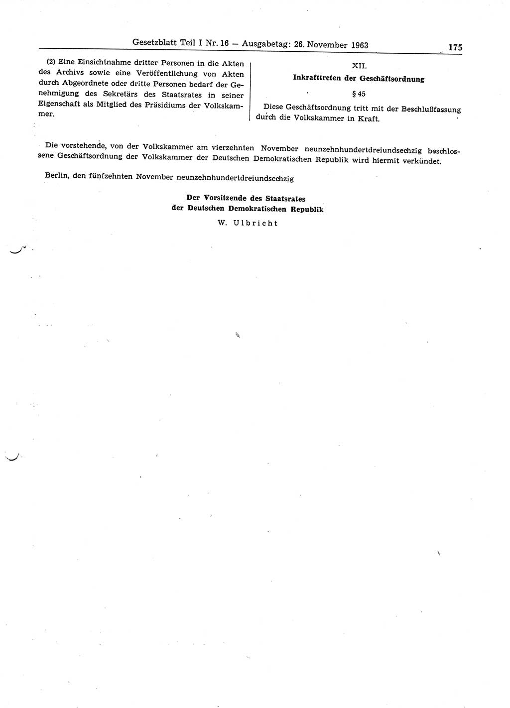 Gesetzblatt (GBl.) der Deutschen Demokratischen Republik (DDR) Teil Ⅰ 1963, Seite 175 (GBl. DDR Ⅰ 1963, S. 175)