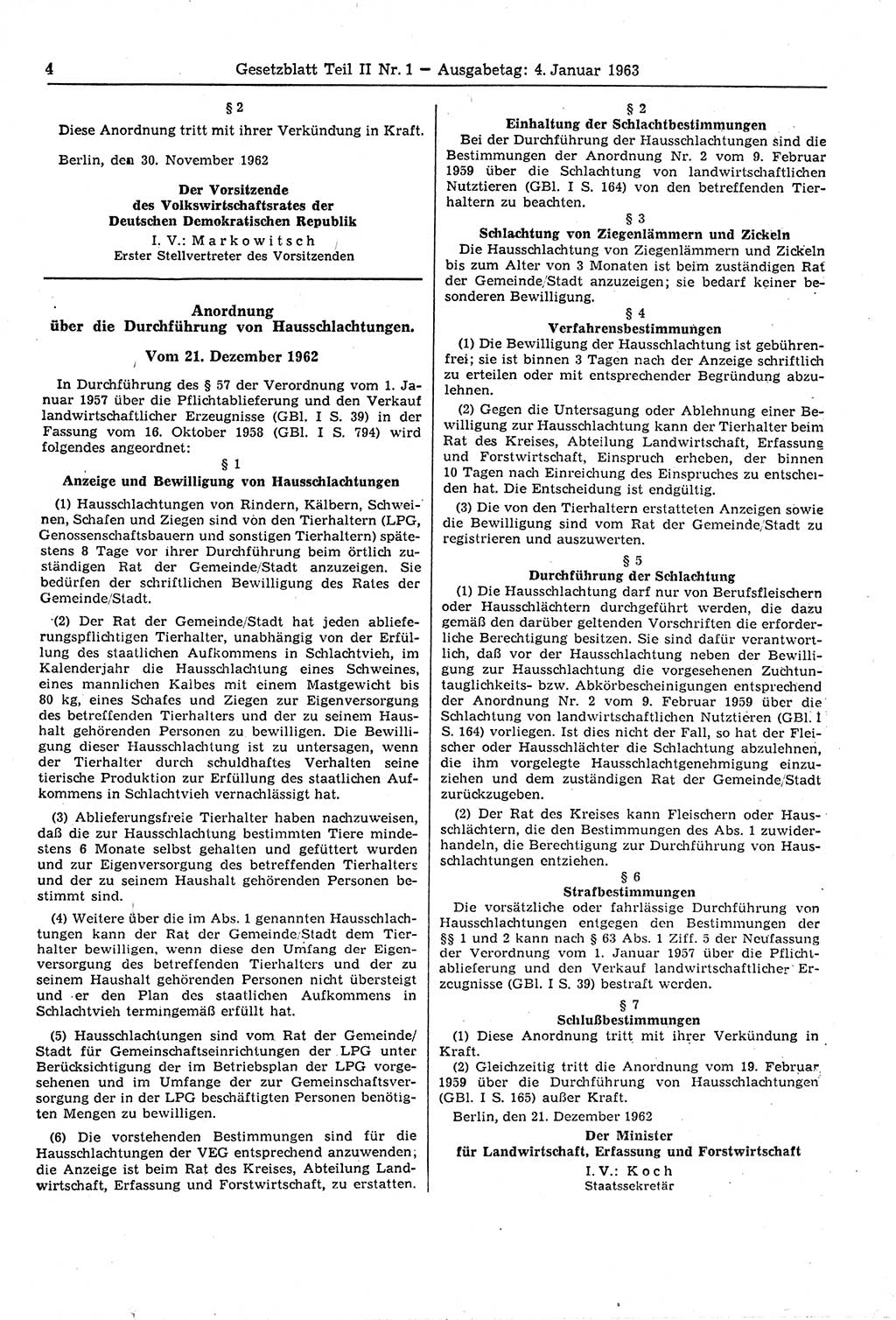 Gesetzblatt (GBl.) der Deutschen Demokratischen Republik (DDR) Teil ⅠⅠ 1963, Seite 4 (GBl. DDR ⅠⅠ 1963, S. 4)