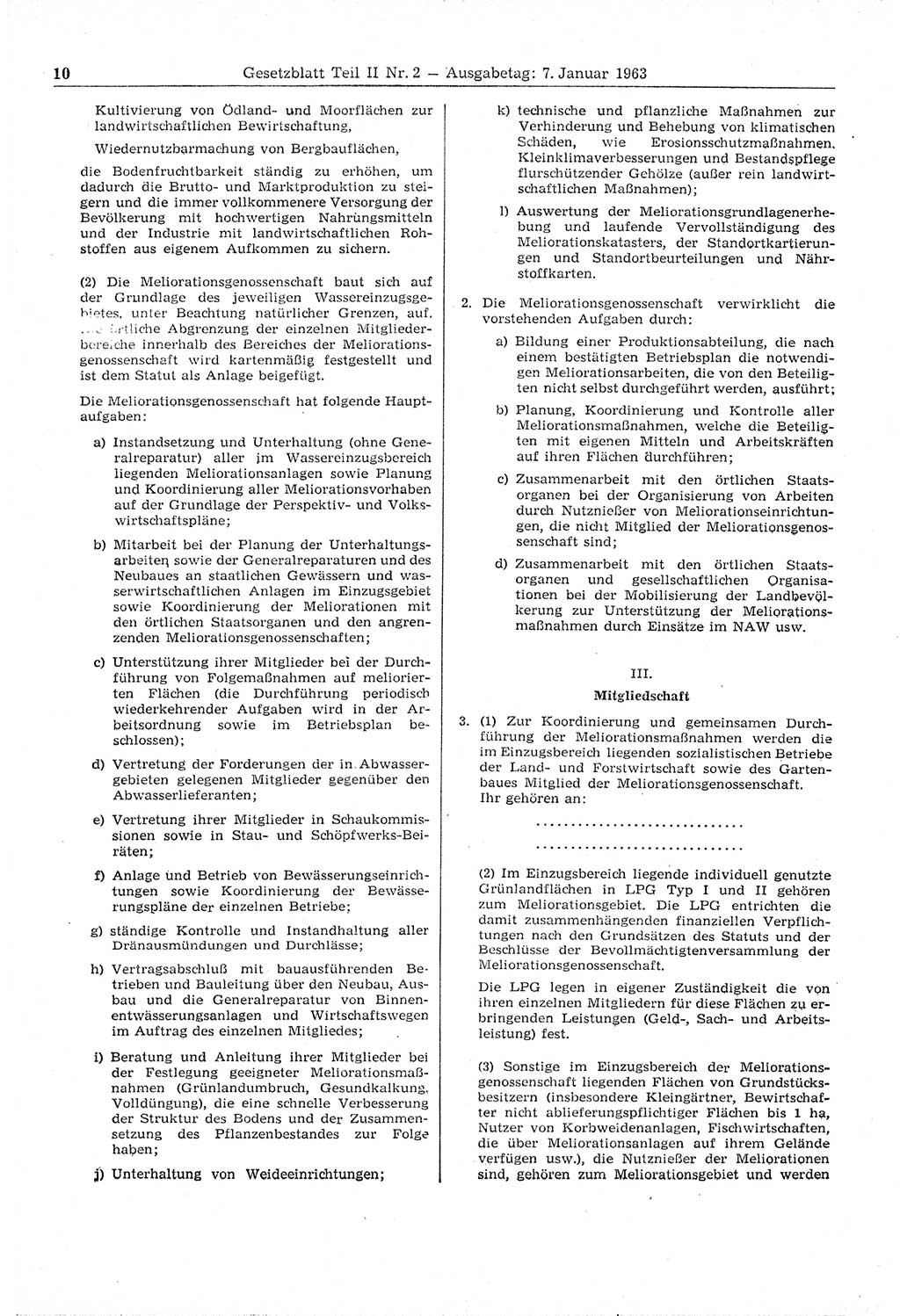 Gesetzblatt (GBl.) der Deutschen Demokratischen Republik (DDR) Teil ⅠⅠ 1963, Seite 10 (GBl. DDR ⅠⅠ 1963, S. 10)