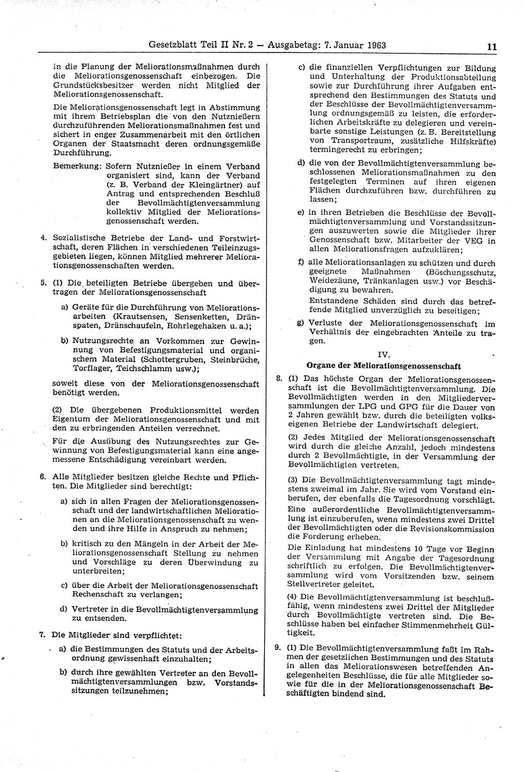Gesetzblatt (GBl.) der Deutschen Demokratischen Republik (DDR) Teil ⅠⅠ 1963, Seite 11 (GBl. DDR ⅠⅠ 1963, S. 11)