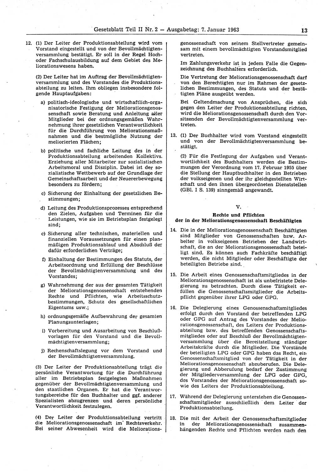 Gesetzblatt (GBl.) der Deutschen Demokratischen Republik (DDR) Teil ⅠⅠ 1963, Seite 13 (GBl. DDR ⅠⅠ 1963, S. 13)