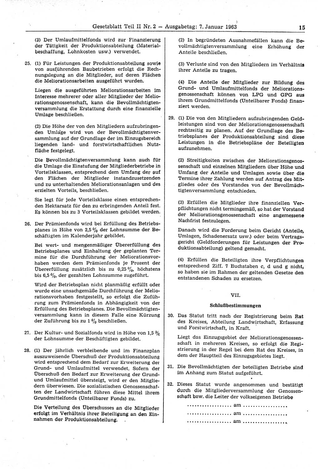 Gesetzblatt (GBl.) der Deutschen Demokratischen Republik (DDR) Teil ⅠⅠ 1963, Seite 15 (GBl. DDR ⅠⅠ 1963, S. 15)