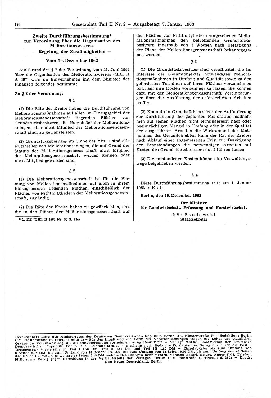 Gesetzblatt (GBl.) der Deutschen Demokratischen Republik (DDR) Teil ⅠⅠ 1963, Seite 16 (GBl. DDR ⅠⅠ 1963, S. 16)