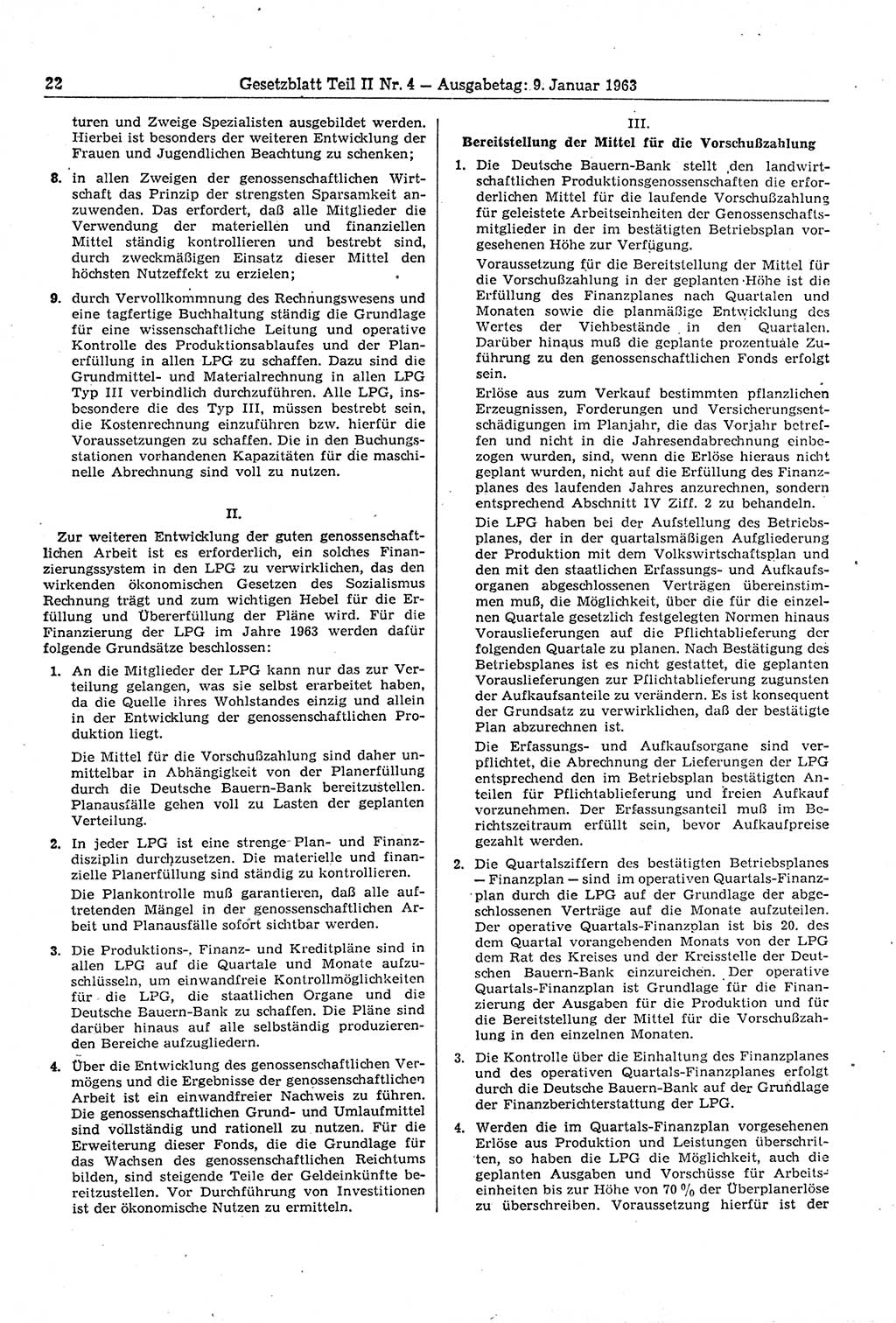 Gesetzblatt (GBl.) der Deutschen Demokratischen Republik (DDR) Teil ⅠⅠ 1963, Seite 22 (GBl. DDR ⅠⅠ 1963, S. 22)