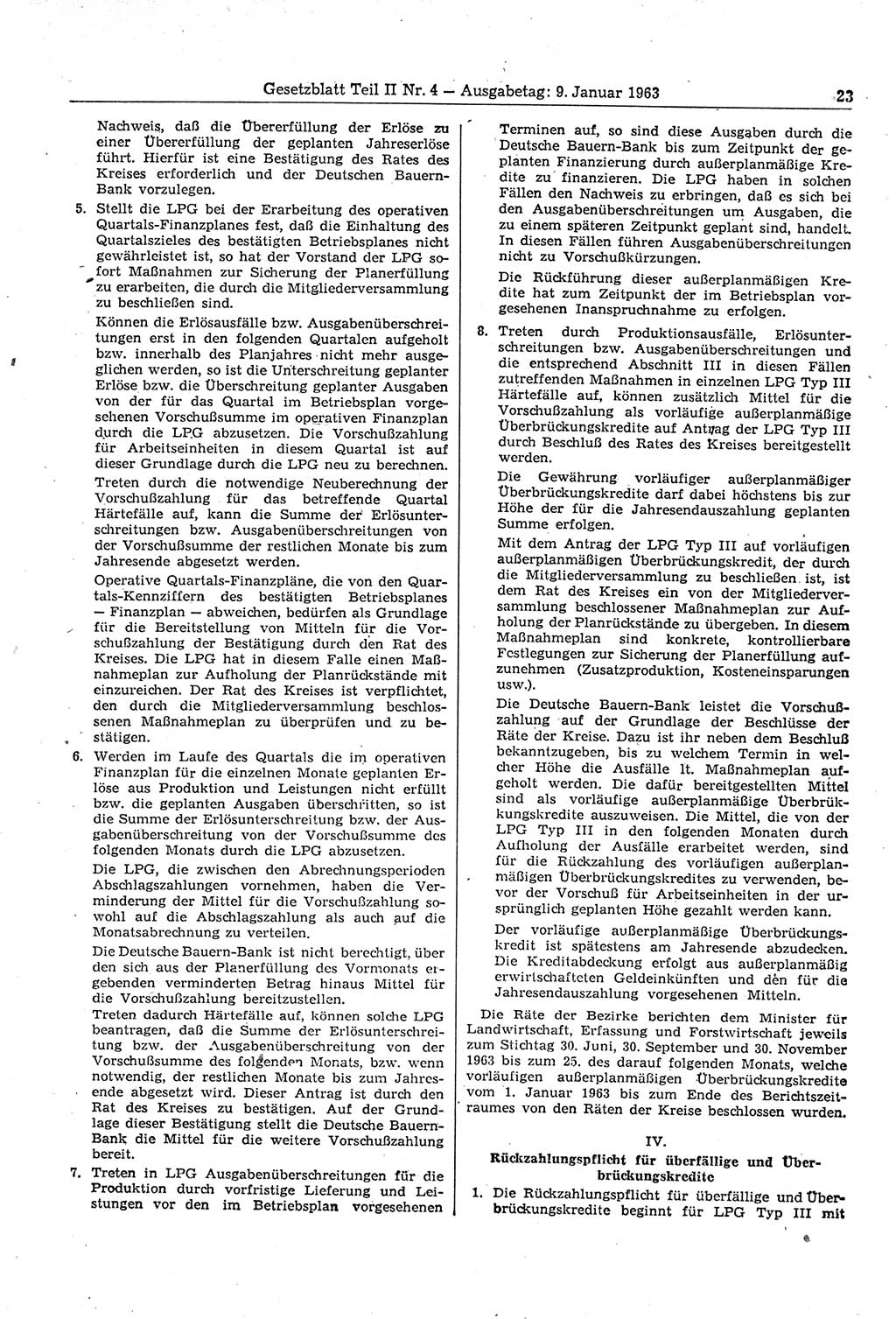 Gesetzblatt (GBl.) der Deutschen Demokratischen Republik (DDR) Teil ⅠⅠ 1963, Seite 23 (GBl. DDR ⅠⅠ 1963, S. 23)