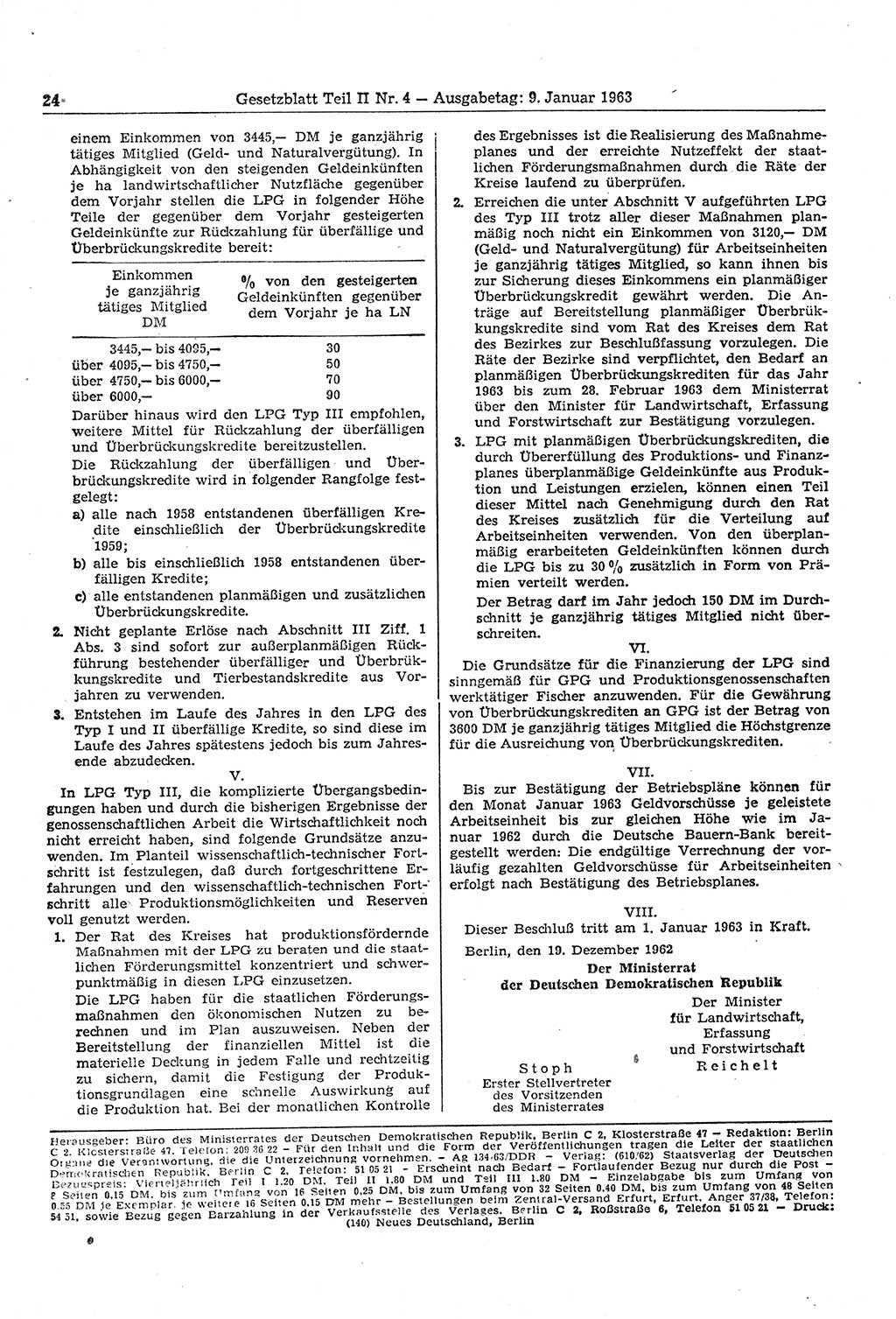 Gesetzblatt (GBl.) der Deutschen Demokratischen Republik (DDR) Teil ⅠⅠ 1963, Seite 24 (GBl. DDR ⅠⅠ 1963, S. 24)