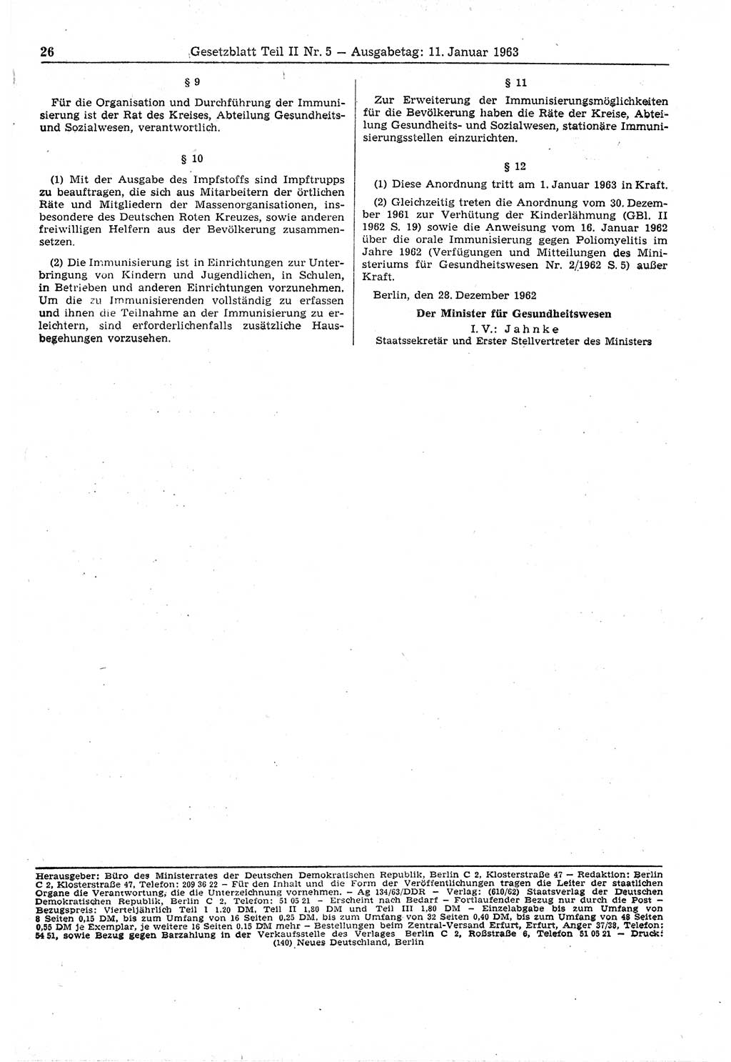 Gesetzblatt (GBl.) der Deutschen Demokratischen Republik (DDR) Teil ⅠⅠ 1963, Seite 26 (GBl. DDR ⅠⅠ 1963, S. 26)