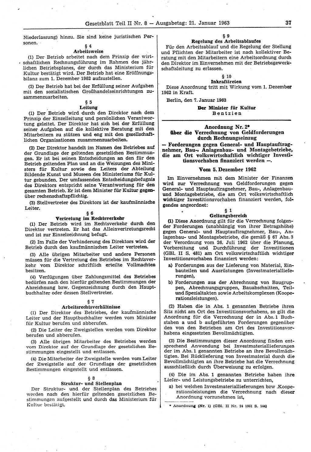 Gesetzblatt (GBl.) der Deutschen Demokratischen Republik (DDR) Teil ⅠⅠ 1963, Seite 37 (GBl. DDR ⅠⅠ 1963, S. 37)