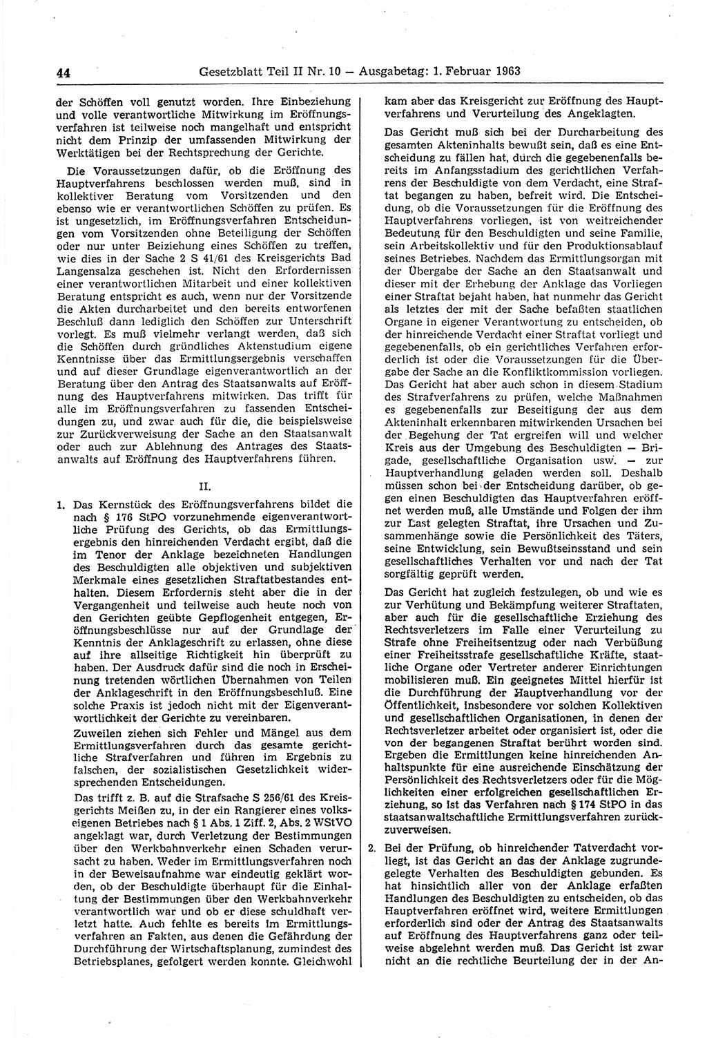 Gesetzblatt (GBl.) der Deutschen Demokratischen Republik (DDR) Teil ⅠⅠ 1963, Seite 44 (GBl. DDR ⅠⅠ 1963, S. 44)