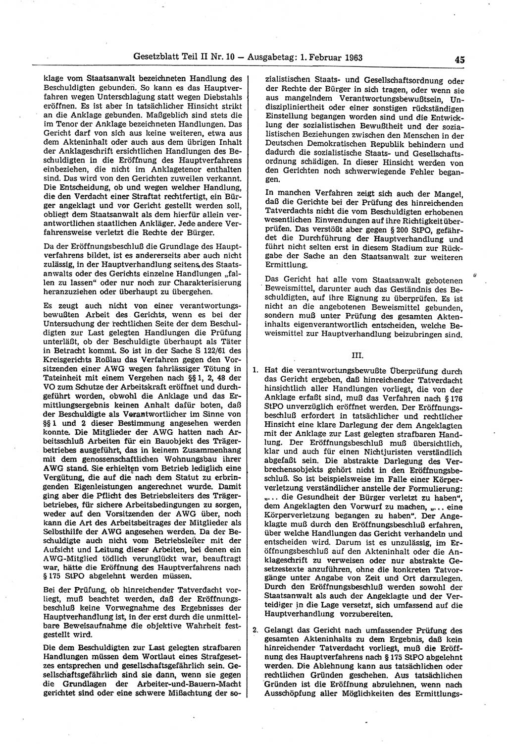 Gesetzblatt (GBl.) der Deutschen Demokratischen Republik (DDR) Teil ⅠⅠ 1963, Seite 45 (GBl. DDR ⅠⅠ 1963, S. 45)