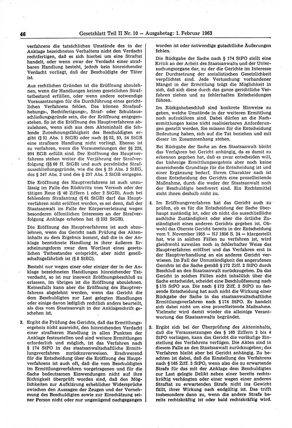 Gesetzblatt (GBl.) der Deutschen Demokratischen Republik (DDR) Teil ⅠⅠ 1963, Seite 46 (GBl. DDR ⅠⅠ 1963, S. 46)