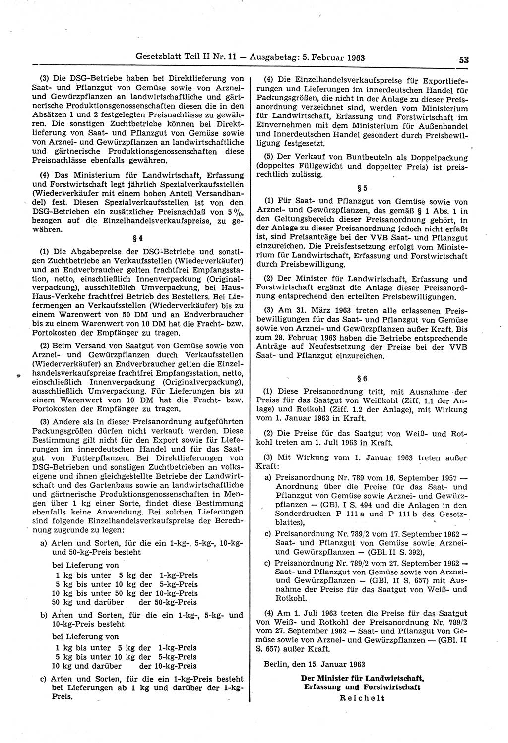 Gesetzblatt (GBl.) der Deutschen Demokratischen Republik (DDR) Teil ⅠⅠ 1963, Seite 53 (GBl. DDR ⅠⅠ 1963, S. 53)