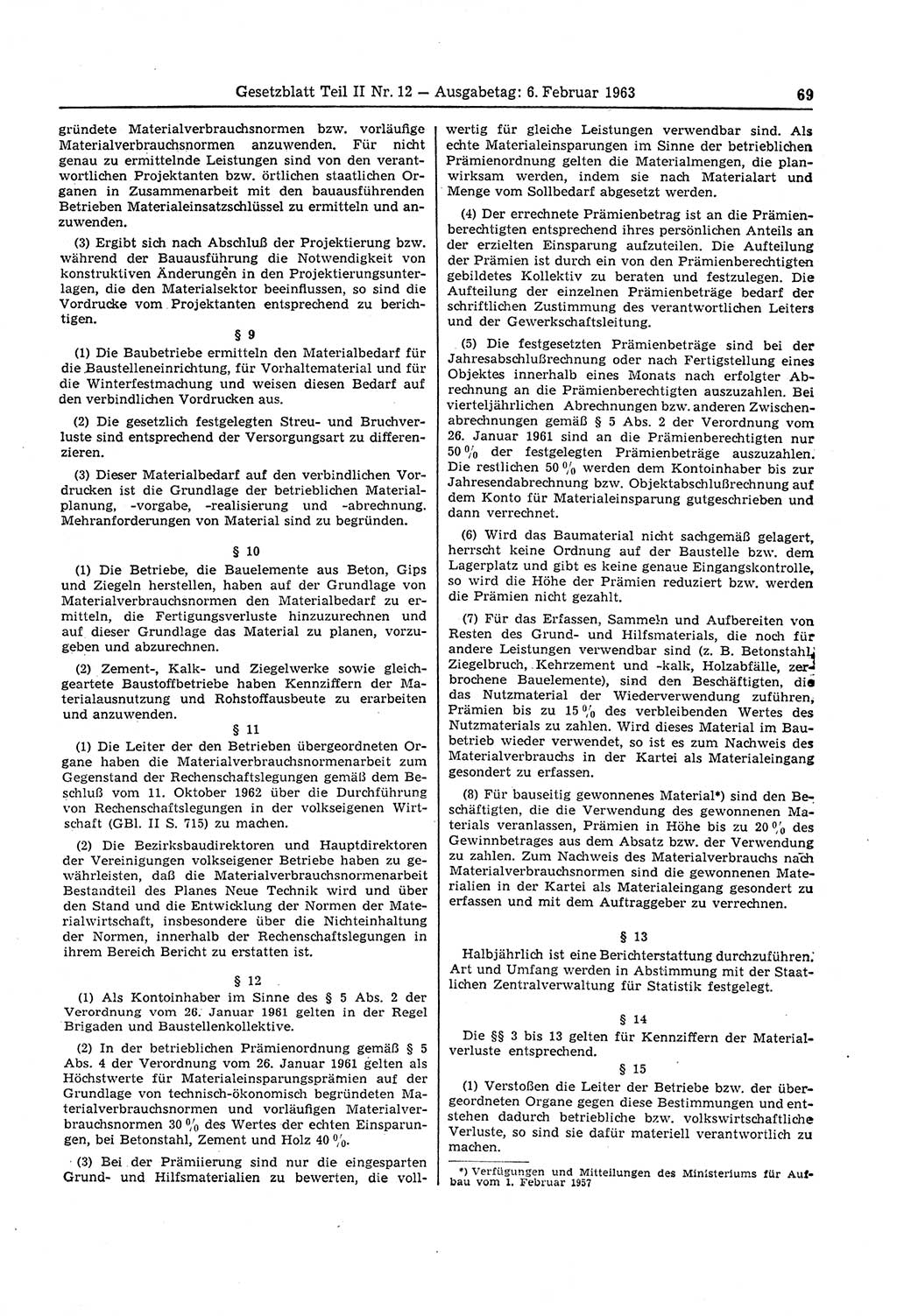 Gesetzblatt (GBl.) der Deutschen Demokratischen Republik (DDR) Teil ⅠⅠ 1963, Seite 69 (GBl. DDR ⅠⅠ 1963, S. 69)