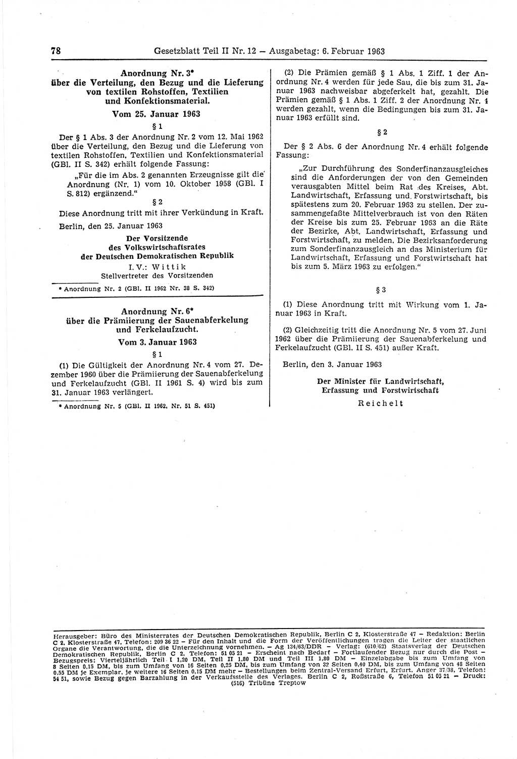 Gesetzblatt (GBl.) der Deutschen Demokratischen Republik (DDR) Teil ⅠⅠ 1963, Seite 78 (GBl. DDR ⅠⅠ 1963, S. 78)
