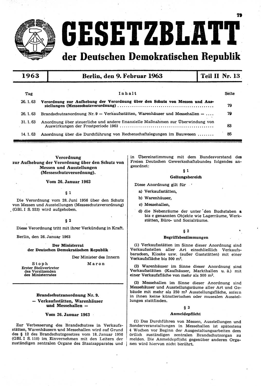 Gesetzblatt (GBl.) der Deutschen Demokratischen Republik (DDR) Teil ⅠⅠ 1963, Seite 79 (GBl. DDR ⅠⅠ 1963, S. 79)