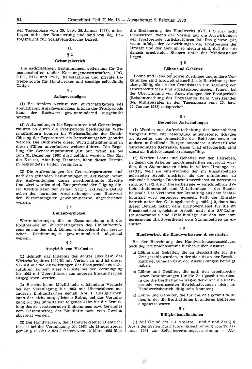 Gesetzblatt (GBl.) der Deutschen Demokratischen Republik (DDR) Teil ⅠⅠ 1963, Seite 84 (GBl. DDR ⅠⅠ 1963, S. 84)