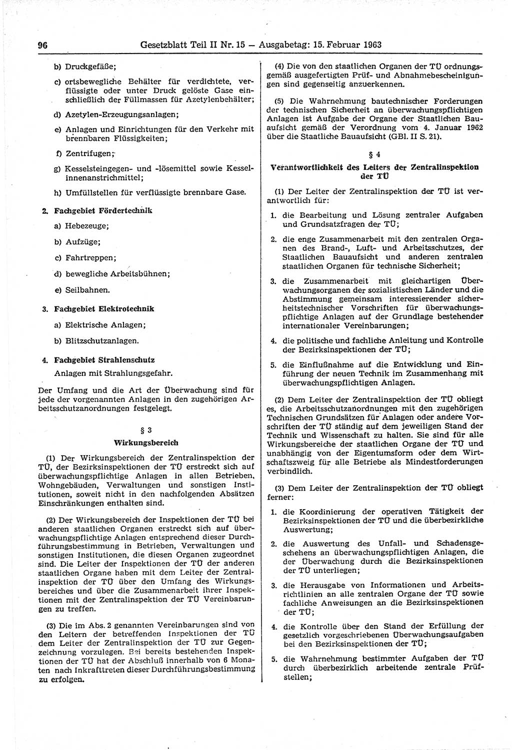 Gesetzblatt (GBl.) der Deutschen Demokratischen Republik (DDR) Teil ⅠⅠ 1963, Seite 96 (GBl. DDR ⅠⅠ 1963, S. 96)