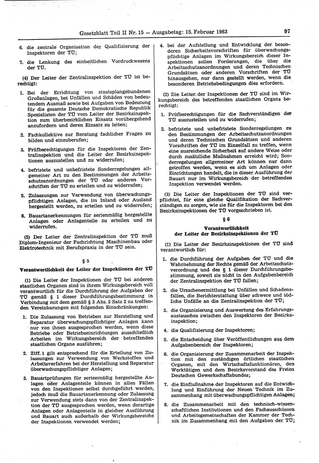 Gesetzblatt (GBl.) der Deutschen Demokratischen Republik (DDR) Teil ⅠⅠ 1963, Seite 97 (GBl. DDR ⅠⅠ 1963, S. 97)