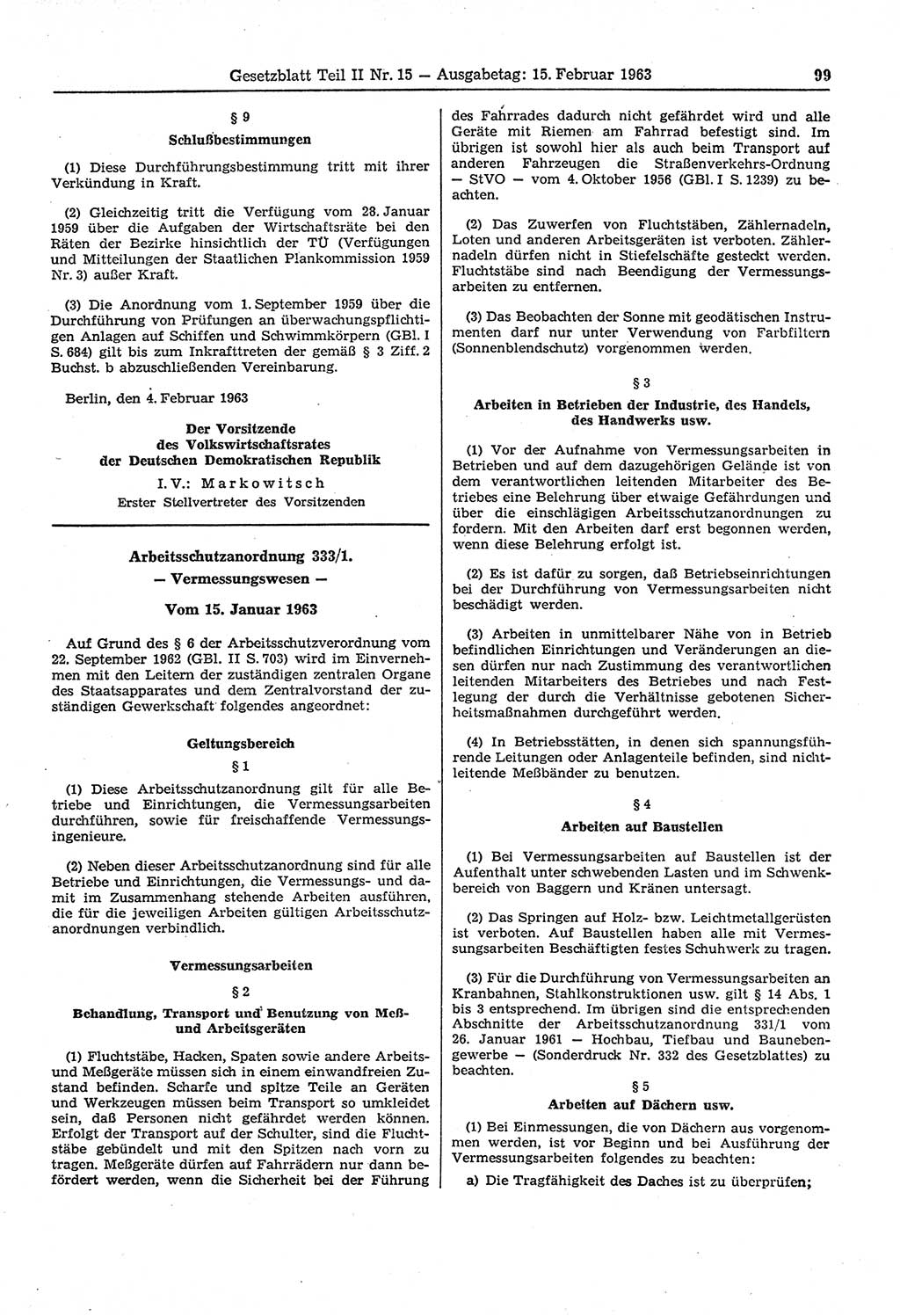 Gesetzblatt (GBl.) der Deutschen Demokratischen Republik (DDR) Teil ⅠⅠ 1963, Seite 99 (GBl. DDR ⅠⅠ 1963, S. 99)