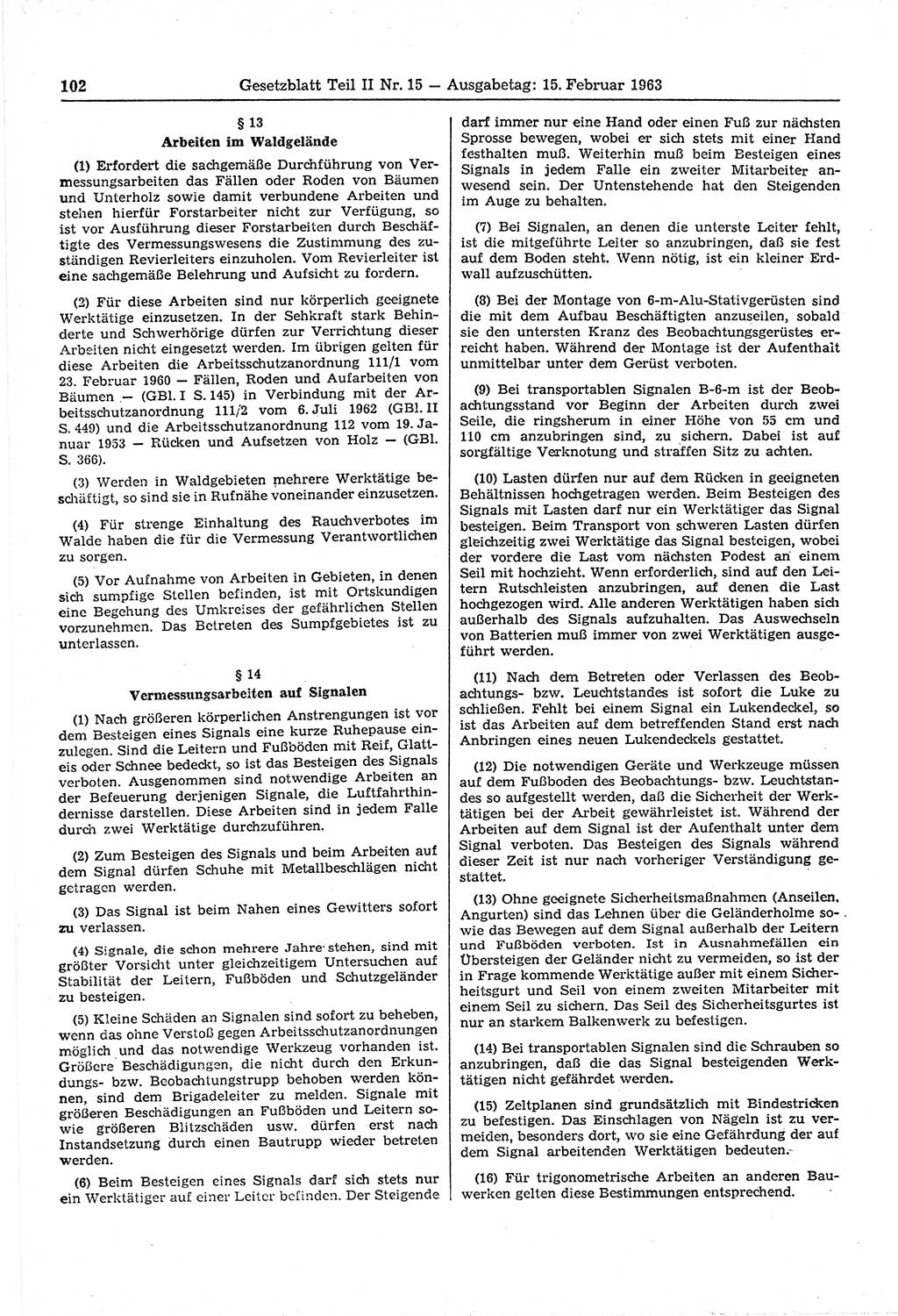 Gesetzblatt (GBl.) der Deutschen Demokratischen Republik (DDR) Teil ⅠⅠ 1963, Seite 102 (GBl. DDR ⅠⅠ 1963, S. 102)