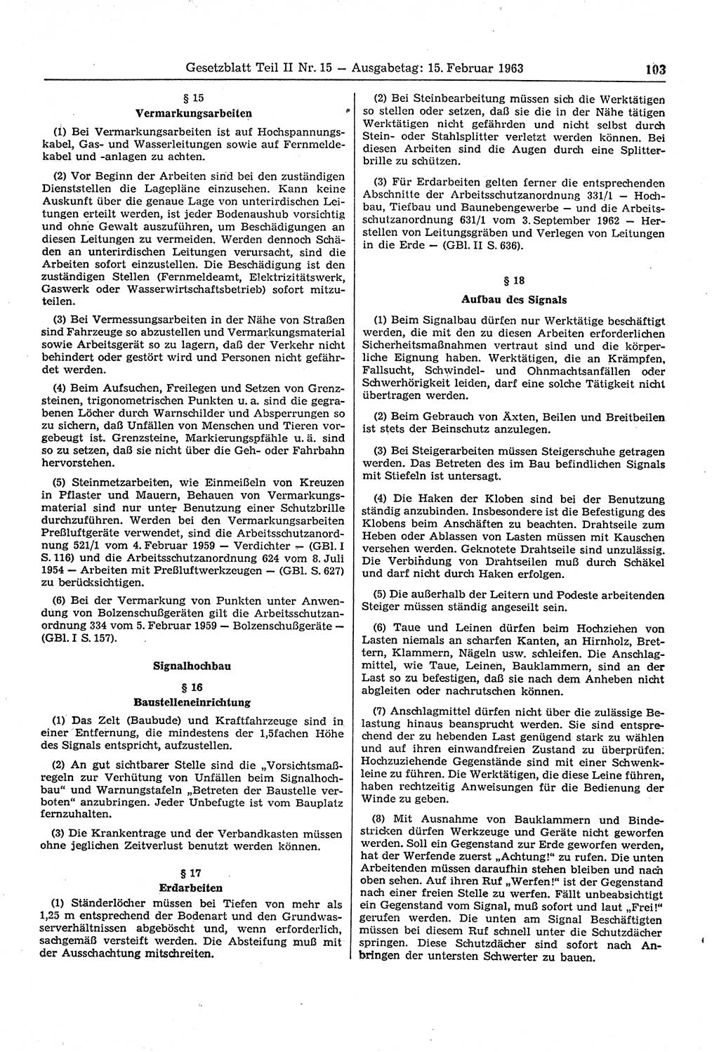 Gesetzblatt (GBl.) der Deutschen Demokratischen Republik (DDR) Teil ⅠⅠ 1963, Seite 103 (GBl. DDR ⅠⅠ 1963, S. 103)