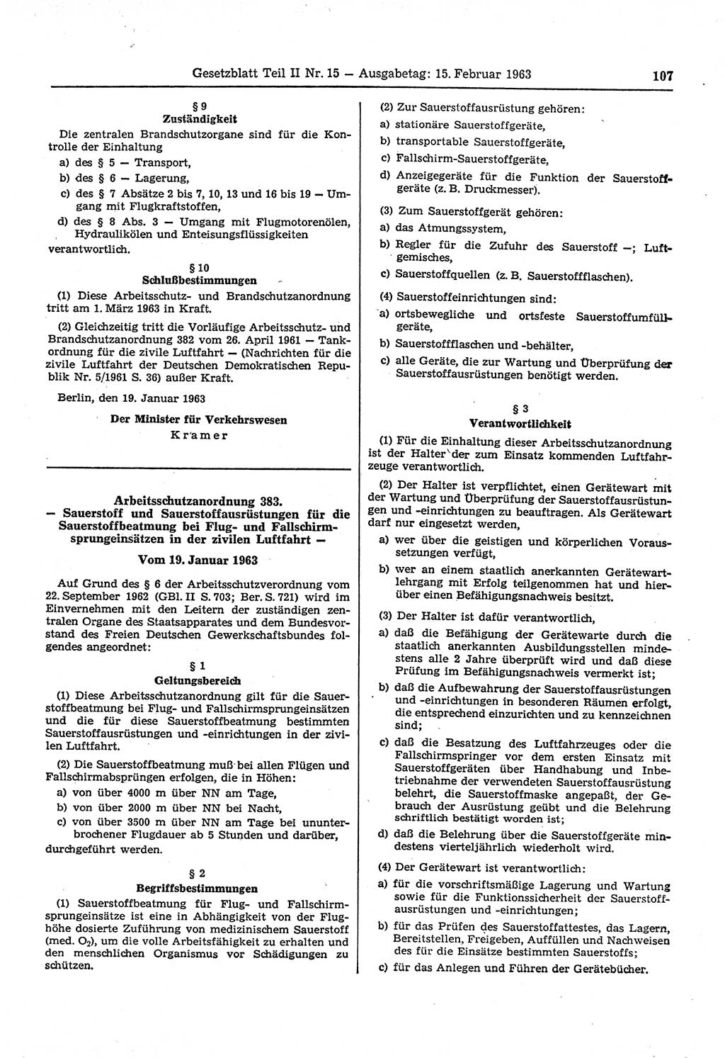 Gesetzblatt (GBl.) der Deutschen Demokratischen Republik (DDR) Teil ⅠⅠ 1963, Seite 107 (GBl. DDR ⅠⅠ 1963, S. 107)