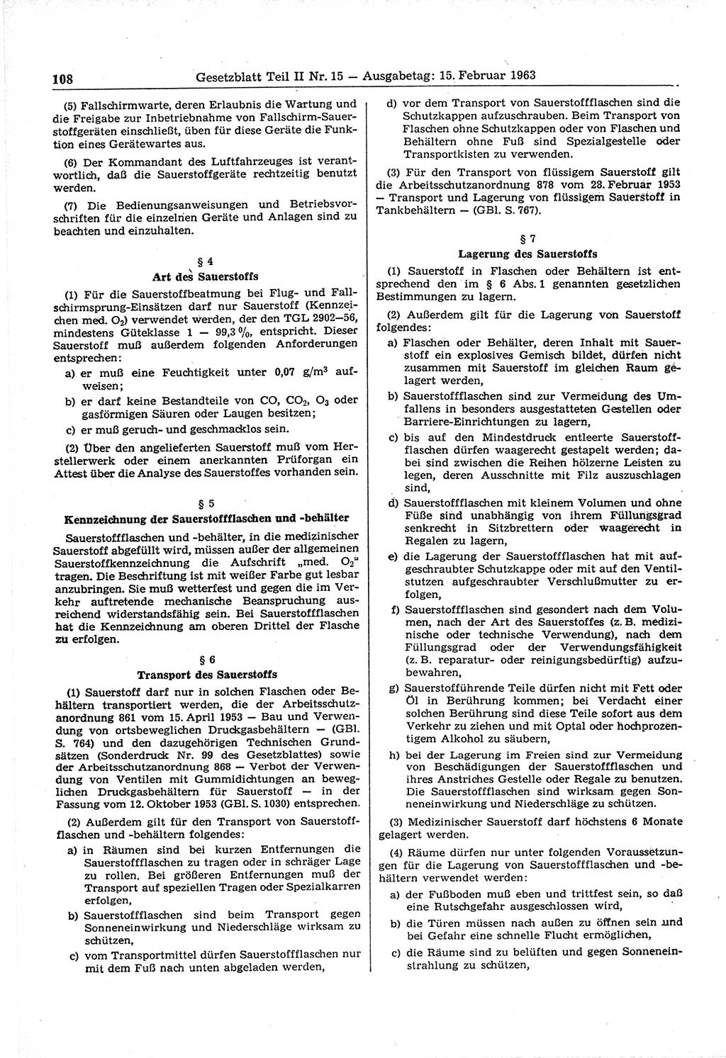 Gesetzblatt (GBl.) der Deutschen Demokratischen Republik (DDR) Teil ⅠⅠ 1963, Seite 108 (GBl. DDR ⅠⅠ 1963, S. 108)