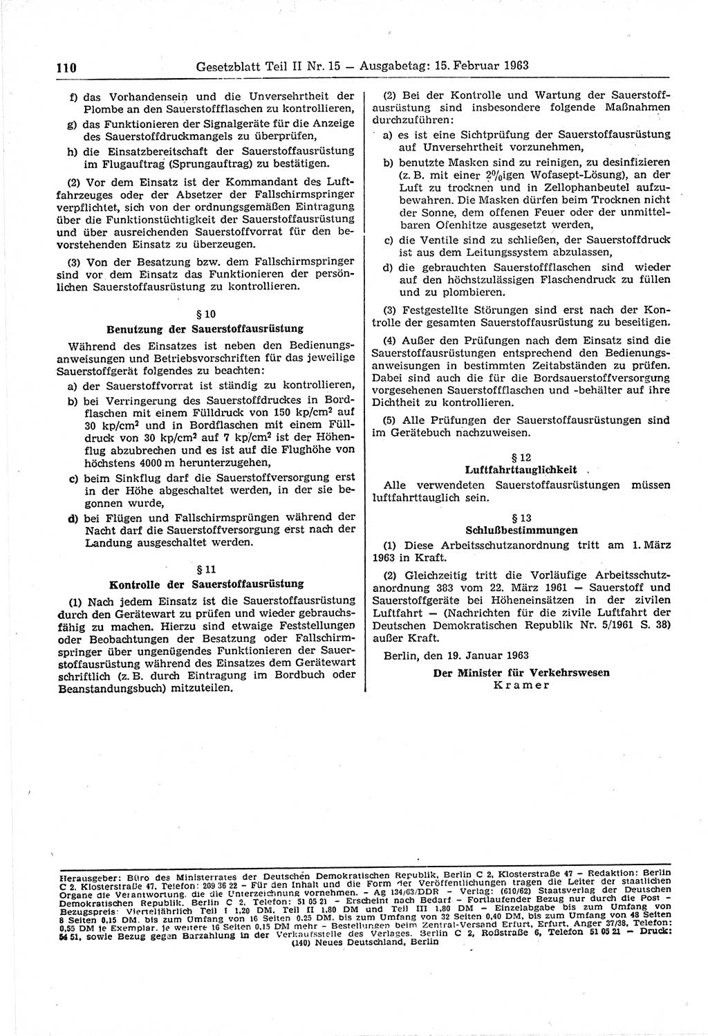 Gesetzblatt (GBl.) der Deutschen Demokratischen Republik (DDR) Teil ⅠⅠ 1963, Seite 110 (GBl. DDR ⅠⅠ 1963, S. 110)