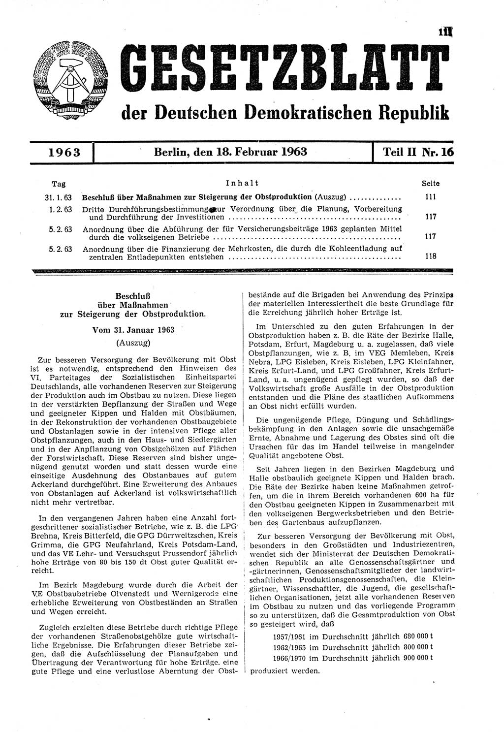 Gesetzblatt (GBl.) der Deutschen Demokratischen Republik (DDR) Teil ⅠⅠ 1963, Seite 111 (GBl. DDR ⅠⅠ 1963, S. 111)