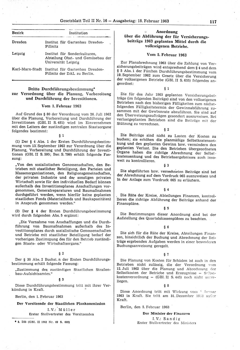 Gesetzblatt (GBl.) der Deutschen Demokratischen Republik (DDR) Teil ⅠⅠ 1963, Seite 117 (GBl. DDR ⅠⅠ 1963, S. 117)