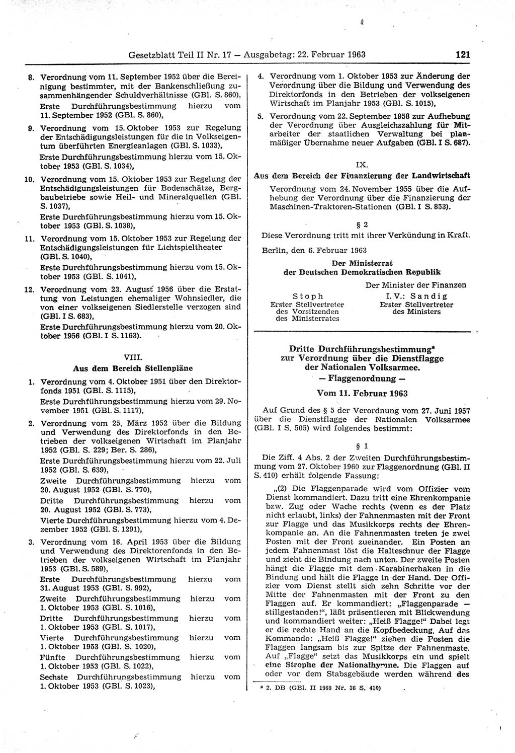 Gesetzblatt (GBl.) der Deutschen Demokratischen Republik (DDR) Teil ⅠⅠ 1963, Seite 121 (GBl. DDR ⅠⅠ 1963, S. 121)