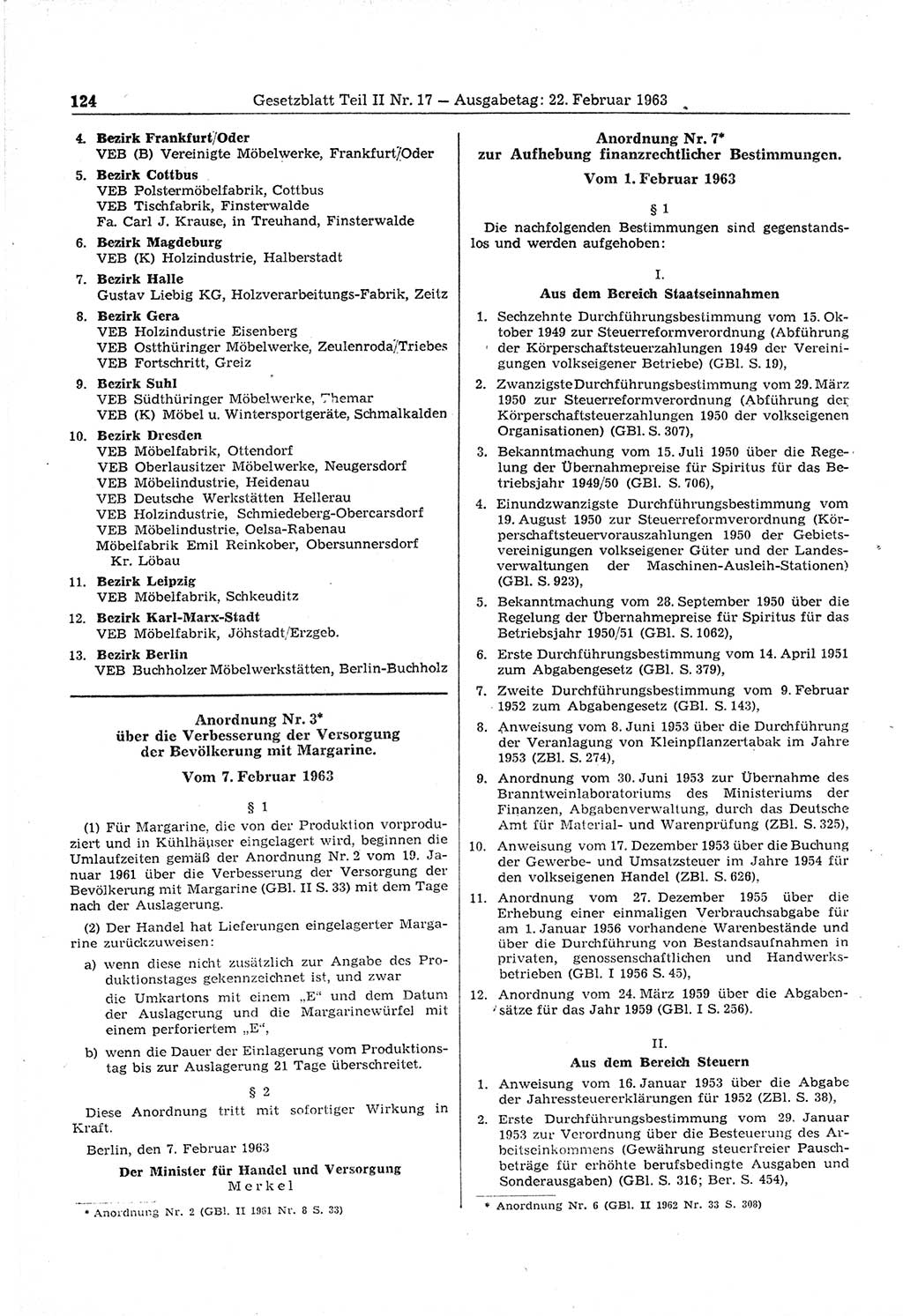 Gesetzblatt (GBl.) der Deutschen Demokratischen Republik (DDR) Teil ⅠⅠ 1963, Seite 124 (GBl. DDR ⅠⅠ 1963, S. 124)