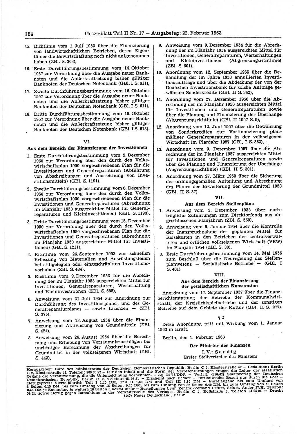 Gesetzblatt (GBl.) der Deutschen Demokratischen Republik (DDR) Teil ⅠⅠ 1963, Seite 126 (GBl. DDR ⅠⅠ 1963, S. 126)