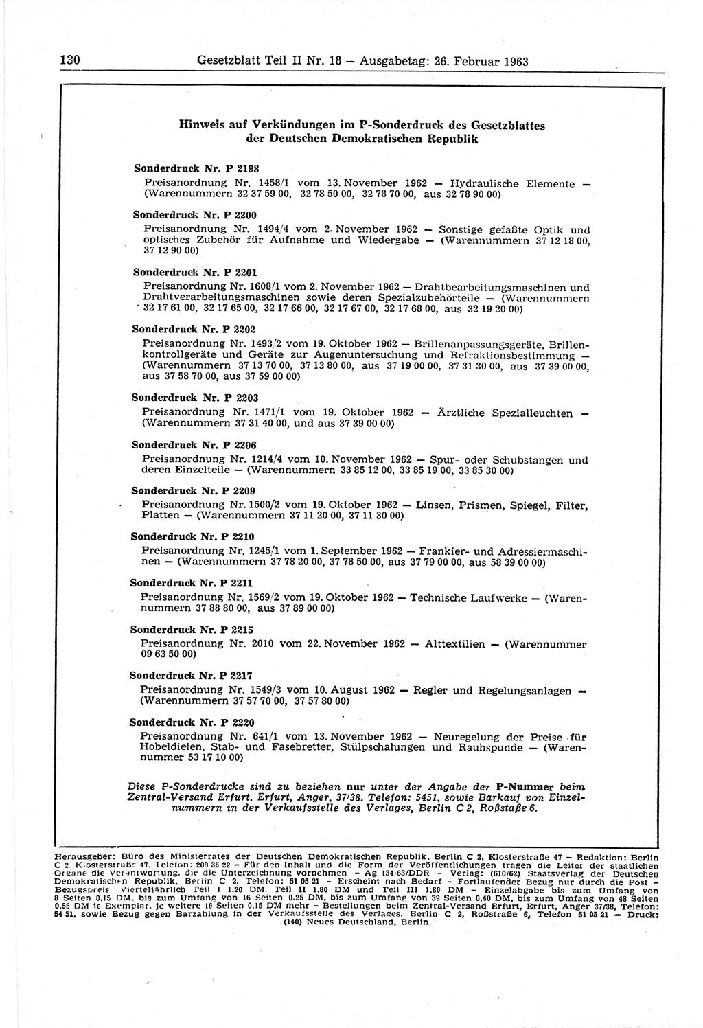Gesetzblatt (GBl.) der Deutschen Demokratischen Republik (DDR) Teil ⅠⅠ 1963, Seite 130 (GBl. DDR ⅠⅠ 1963, S. 130)
