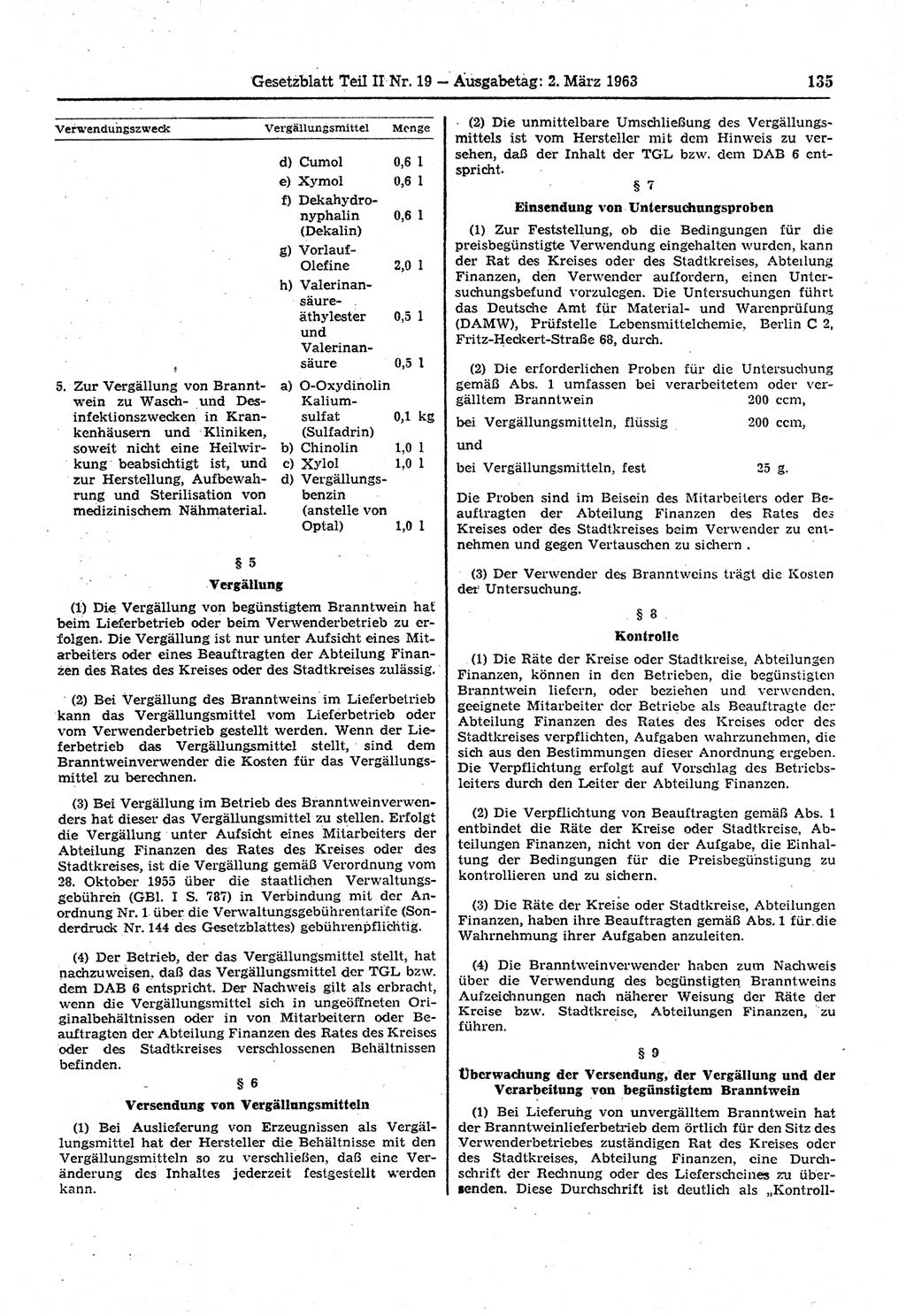 Gesetzblatt (GBl.) der Deutschen Demokratischen Republik (DDR) Teil ⅠⅠ 1963, Seite 135 (GBl. DDR ⅠⅠ 1963, S. 135)