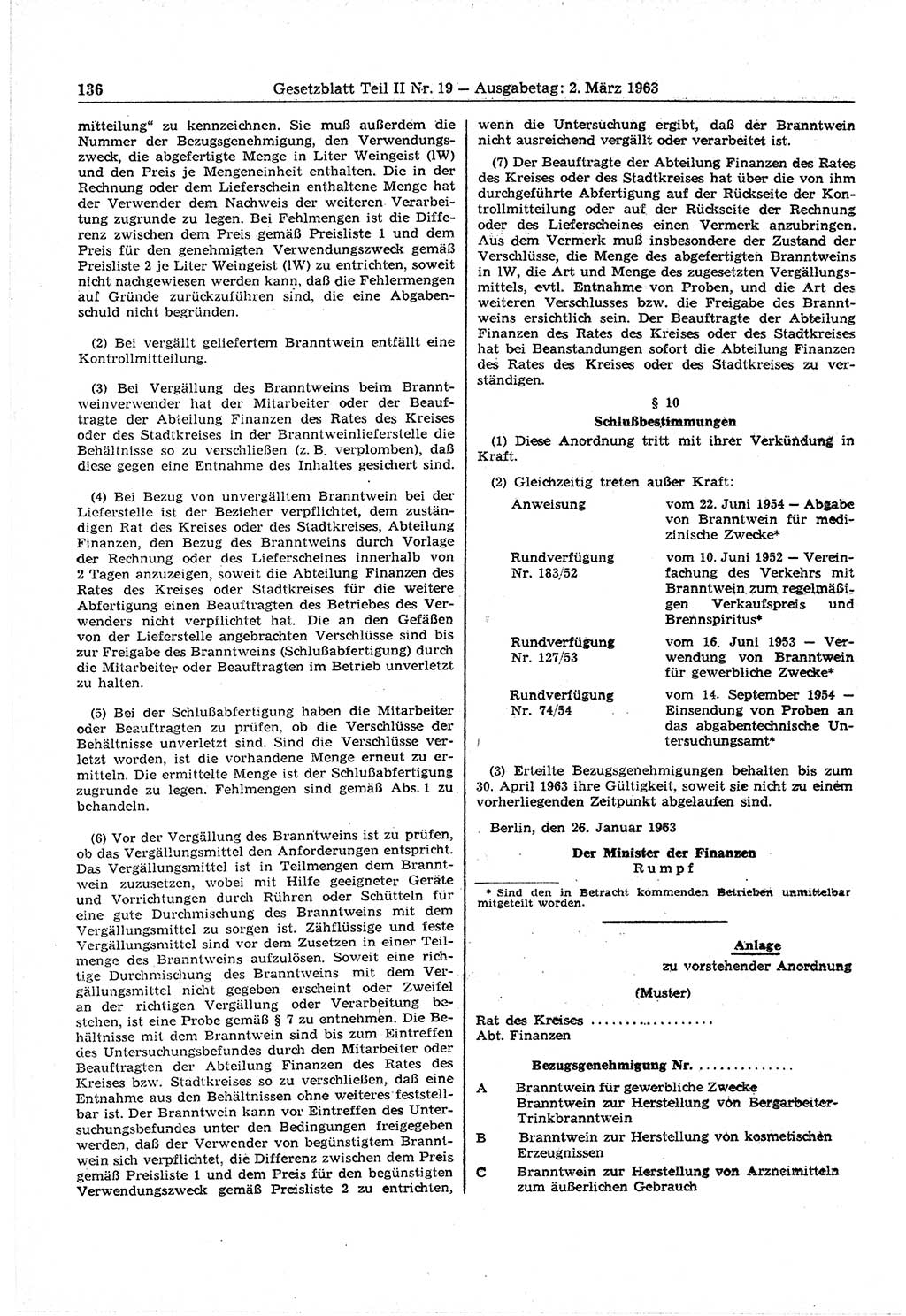 Gesetzblatt (GBl.) der Deutschen Demokratischen Republik (DDR) Teil ⅠⅠ 1963, Seite 136 (GBl. DDR ⅠⅠ 1963, S. 136)