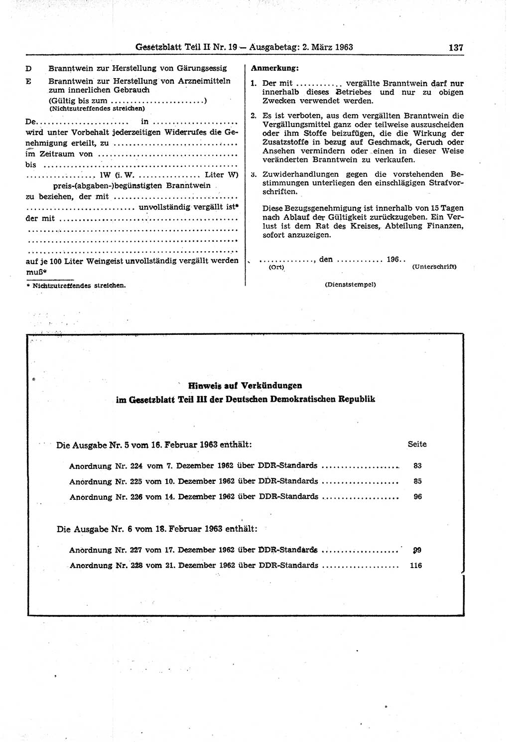 Gesetzblatt (GBl.) der Deutschen Demokratischen Republik (DDR) Teil ⅠⅠ 1963, Seite 137 (GBl. DDR ⅠⅠ 1963, S. 137)