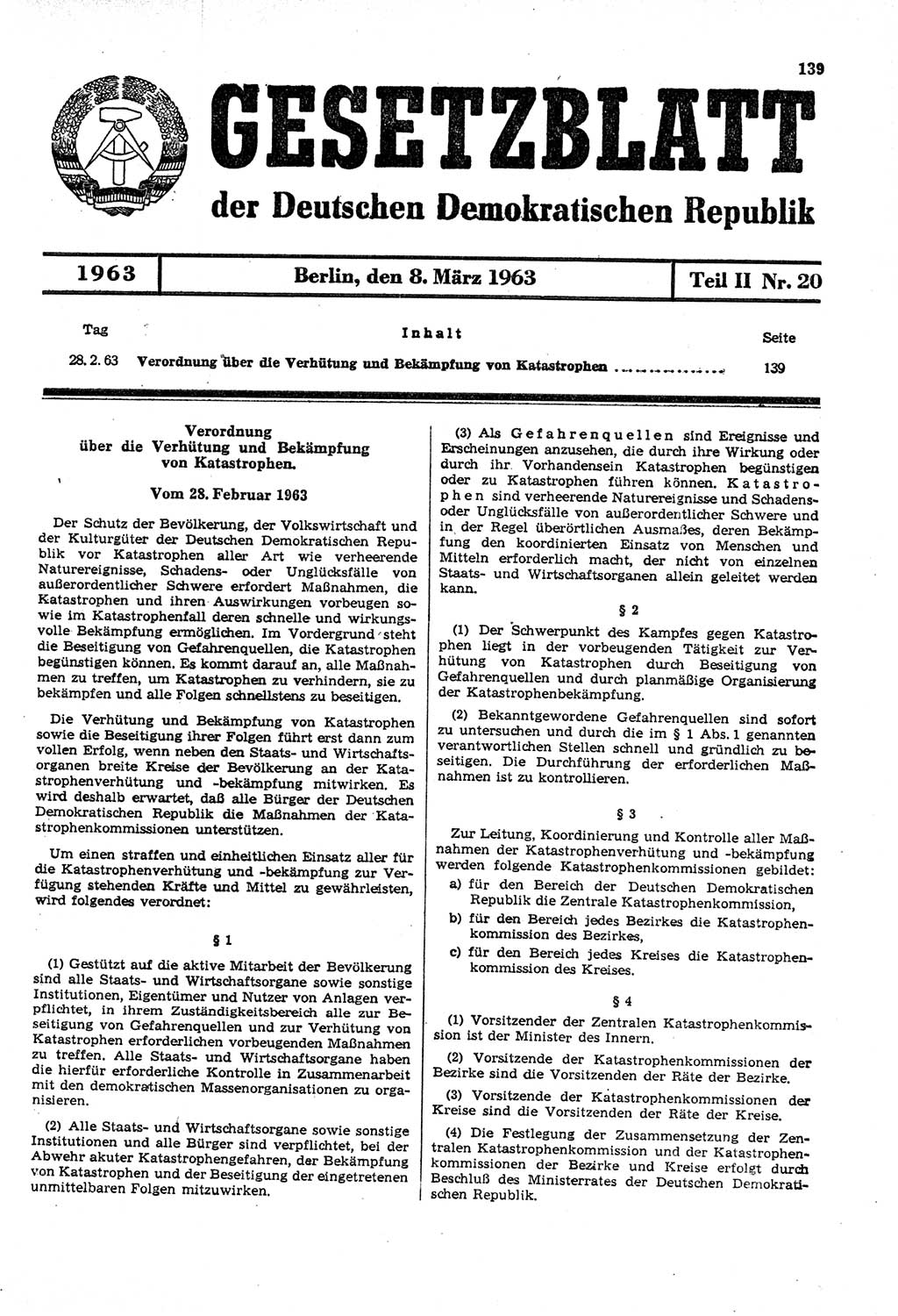 Gesetzblatt (GBl.) der Deutschen Demokratischen Republik (DDR) Teil ⅠⅠ 1963, Seite 139 (GBl. DDR ⅠⅠ 1963, S. 139)
