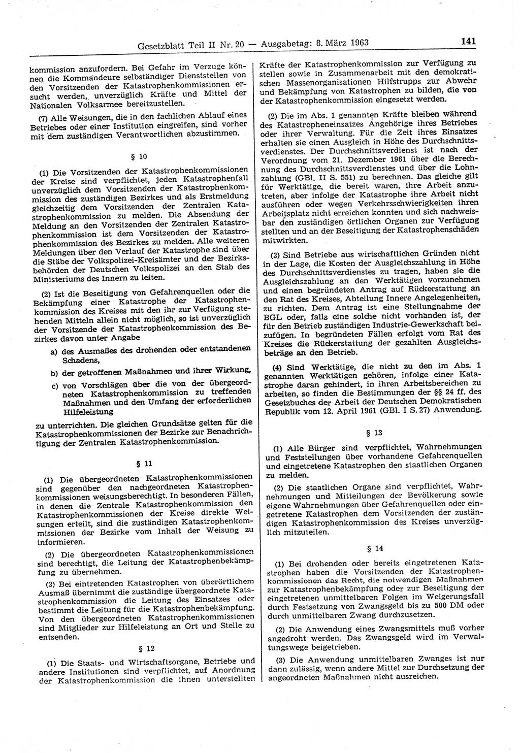 Gesetzblatt (GBl.) der Deutschen Demokratischen Republik (DDR) Teil ⅠⅠ 1963, Seite 141 (GBl. DDR ⅠⅠ 1963, S. 141)