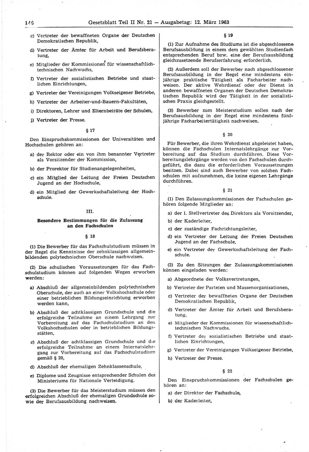 Gesetzblatt (GBl.) der Deutschen Demokratischen Republik (DDR) Teil ⅠⅠ 1963, Seite 146 (GBl. DDR ⅠⅠ 1963, S. 146)