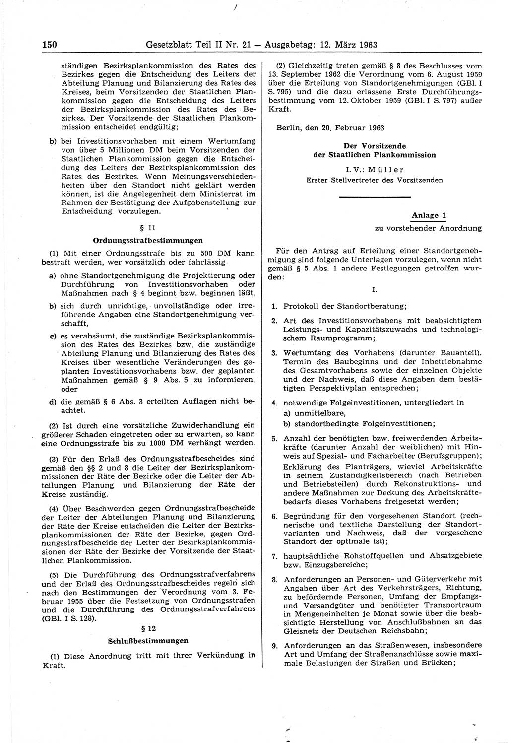 Gesetzblatt (GBl.) der Deutschen Demokratischen Republik (DDR) Teil ⅠⅠ 1963, Seite 150 (GBl. DDR ⅠⅠ 1963, S. 150)